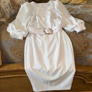 Calvin Klein White Long Sleeve Dress with Belt